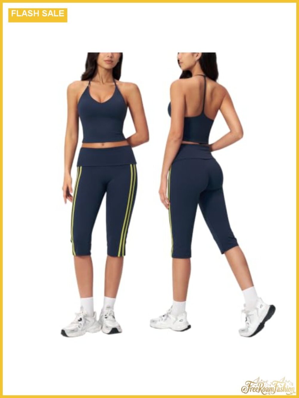 Women Two Piece Workout Set Capri Pants Tank Top Gym Pilates